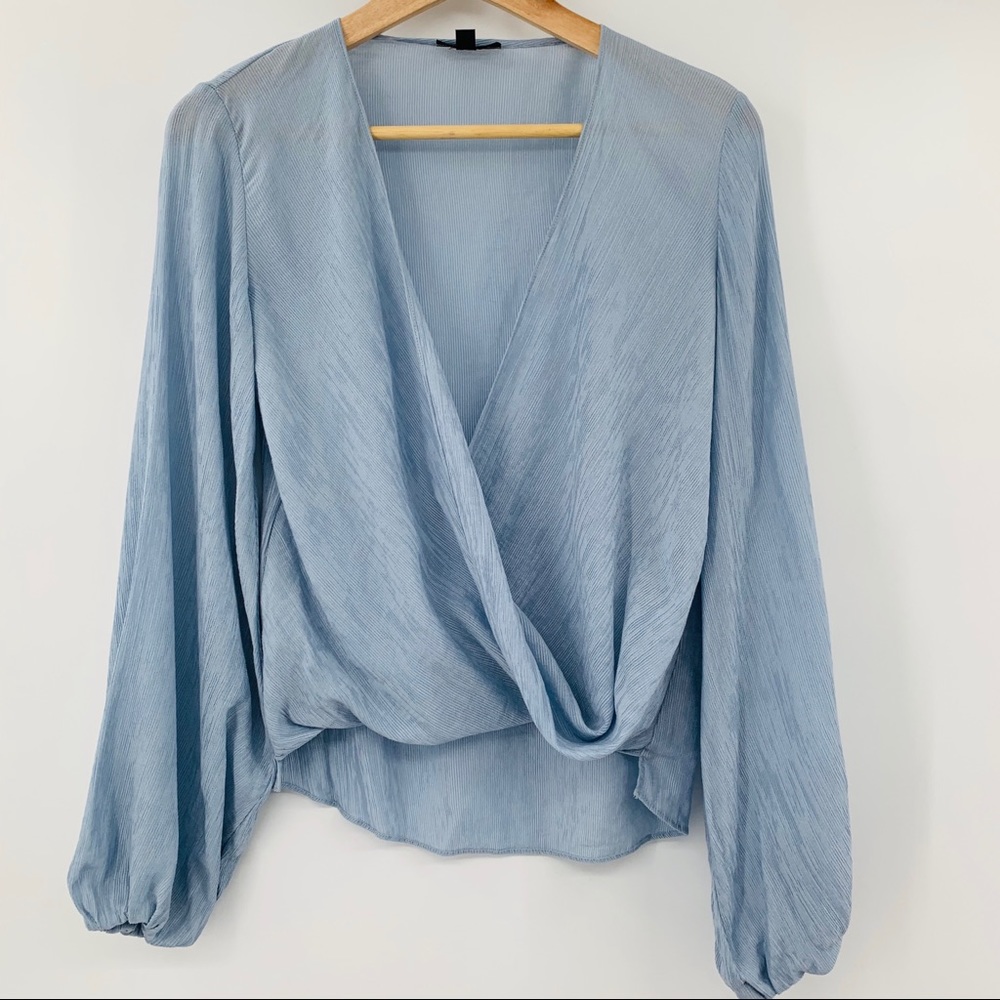 TOPSHOP size 4 light blue cross front bubble top
